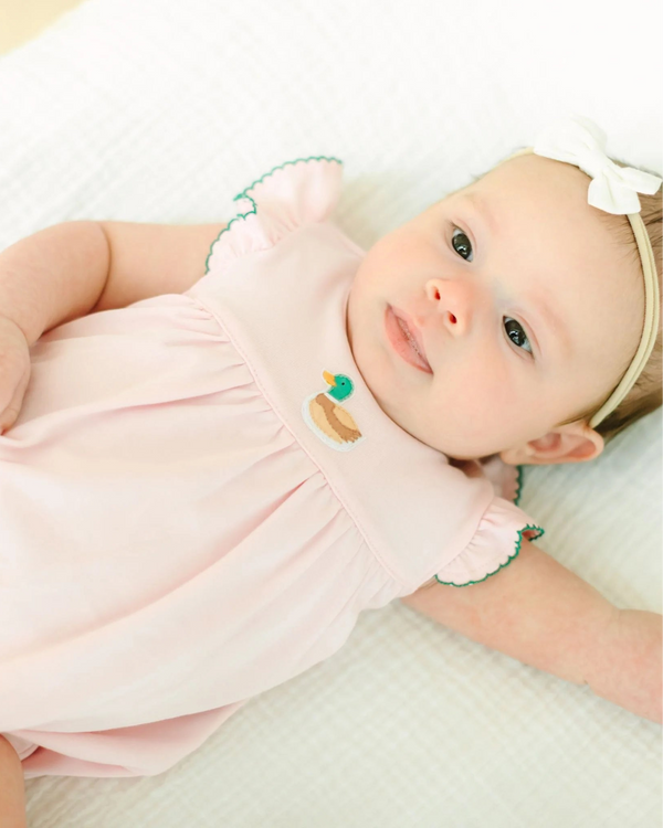 Mini Mallard Embroidered Flutter Bubble- Pink