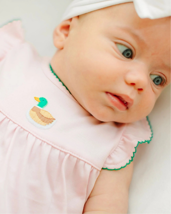 Mini Mallard Embroidered Diaper Cover Set- Pink