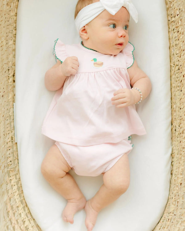 Mini Mallard Embroidered Diaper Cover Set- Pink