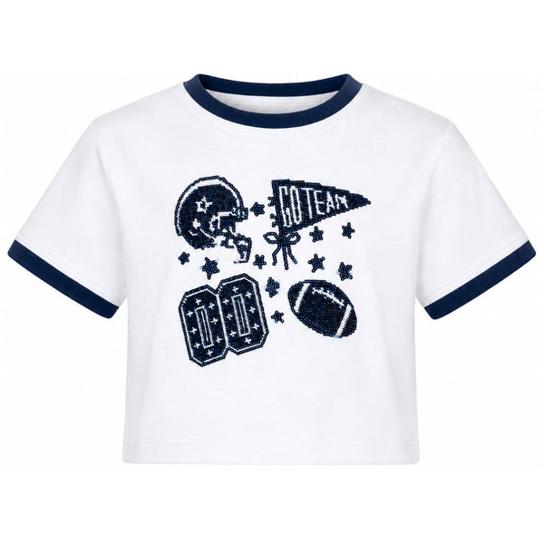 Sequin Football Elements Boxy T- Navy