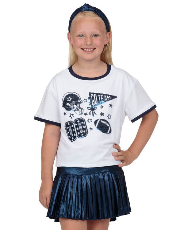Sequin Football Elements Boxy T- Navy