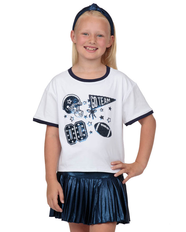 Sequin Football Elements Boxy T- Navy