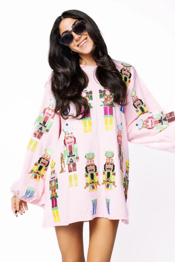 Light Pink Nutcracker Sweatshirt Dress- (Women's)