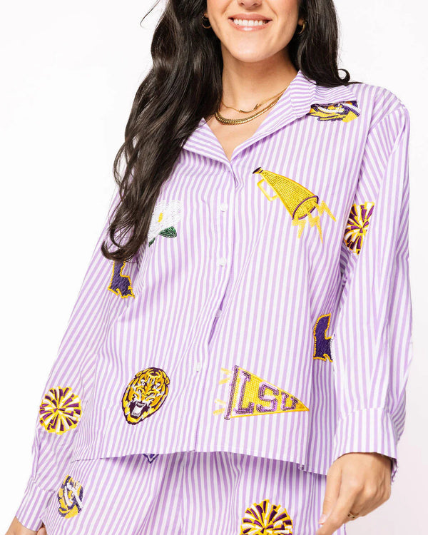 Licensed LSU Mini Icon Striped Button Down- (Women's)
