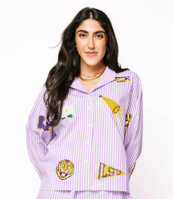 Licensed LSU Mini Icon Striped Button Down- (Women's)