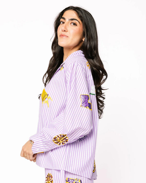 Licensed LSU Mini Icon Striped Button Down- (Women's)