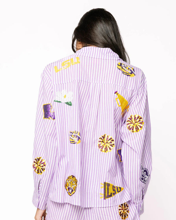 Licensed LSU Mini Icon Striped Button Down- (Women's)