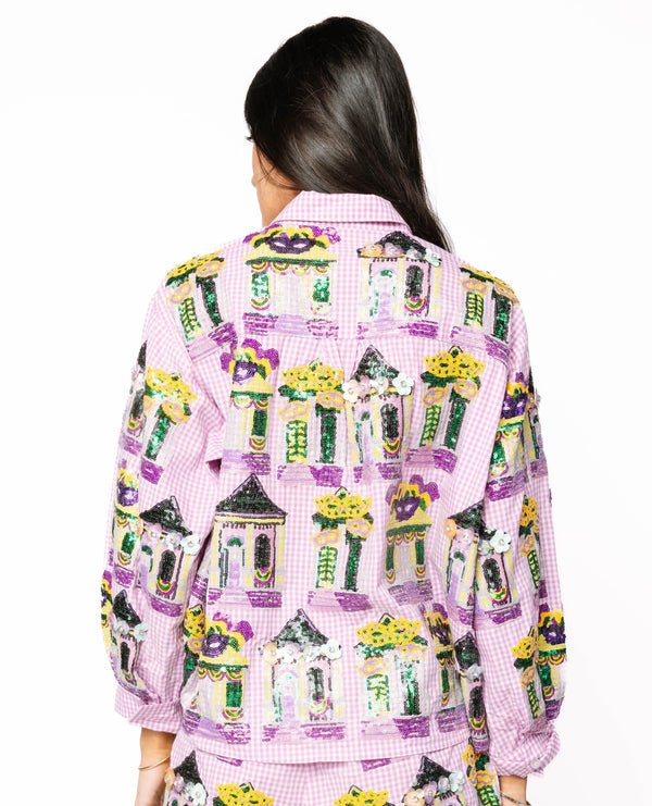 Mardi Gras Porches Button Up Top- (Women's)