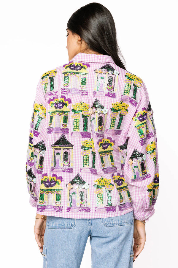 Mardi Gras Porches Button Up Top- (Women's)