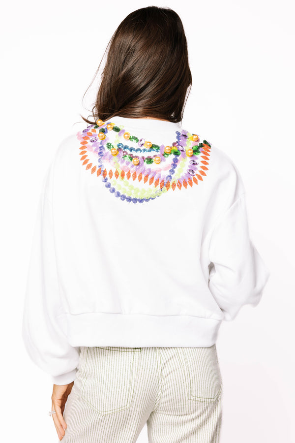 White Mardi Gras Queen Beads Sweatshirt- (Women's)