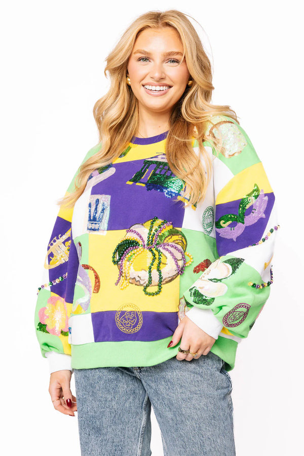 Checkered Mardi Gras Icon Sweatshirt- (Women's)