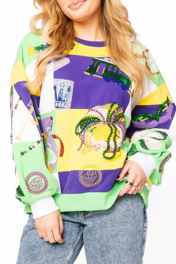 Checkered Mardi Gras Icon Sweatshirt- (Women's)