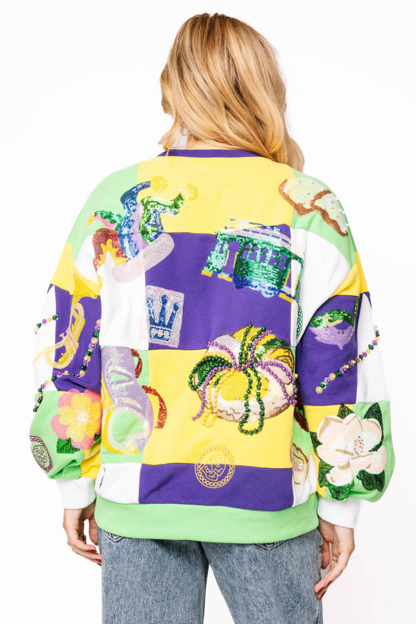Checkered Mardi Gras Icon Sweatshirt- (Women's)