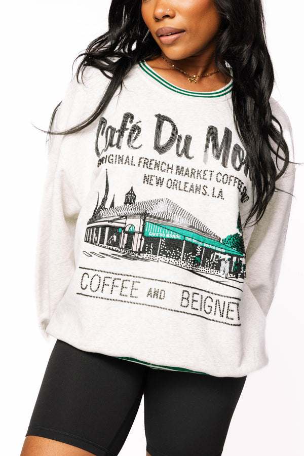 Grey Sport Stripe 'Cafe Du Monde' Sweatshirt- (Women's)