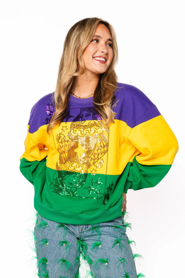 Striped Queen Card Sweatshirt- (Women's)