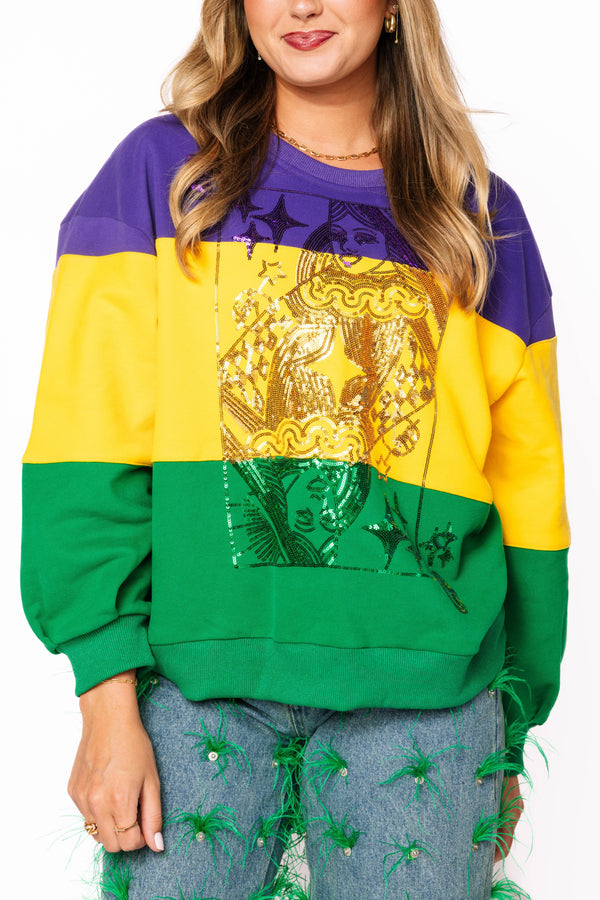 Striped Queen Card Sweatshirt- (Women's)