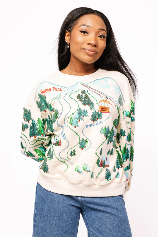 Beige 'Sparkle Slope' Scenery Sweatshirt- (Women's)