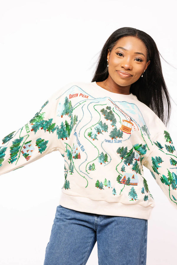 Beige 'Sparkle Slope' Scenery Sweatshirt- (Women's)