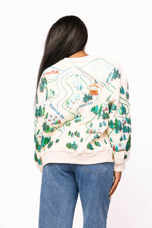 Beige 'Sparkle Slope' Scenery Sweatshirt- (Women's)
