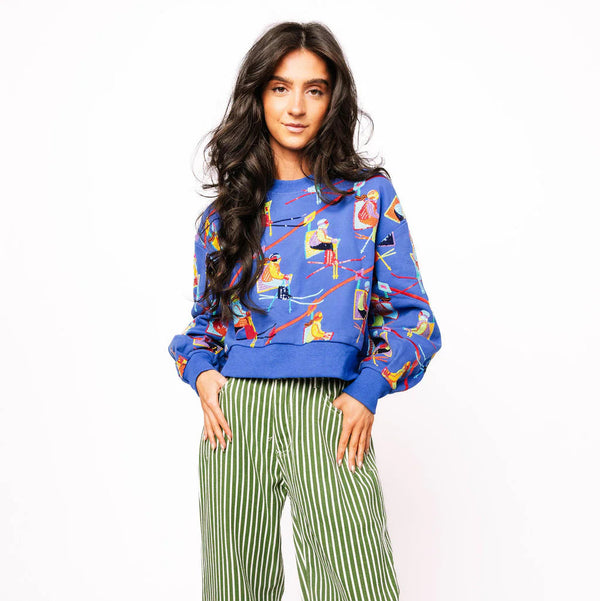 Royal Blue Ski Lift Sweatshirt- (Women's)