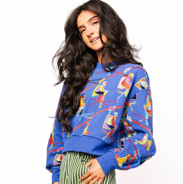 Royal Blue Ski Lift Sweatshirt- (Women's)