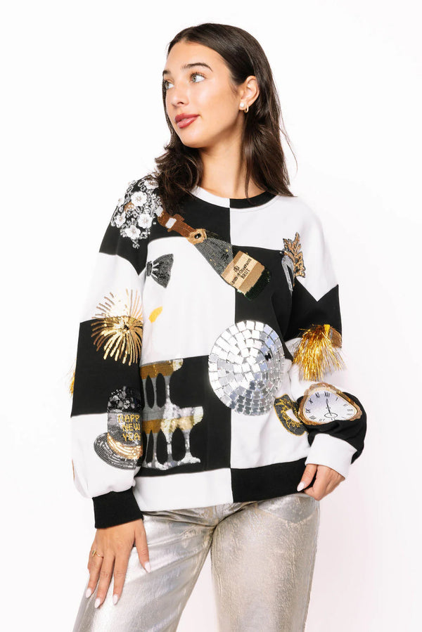 Black & White Checkered Nye Icon Sweatshirt- (Women's)