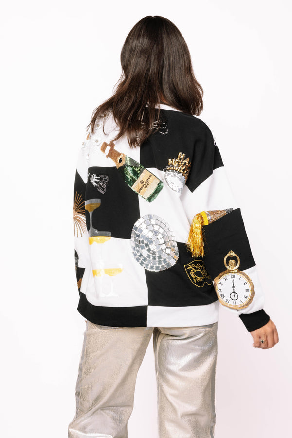 Black & White Checkered Nye Icon Sweatshirt- (Women's)