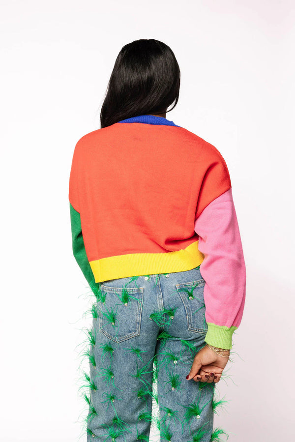 Colorblock Fuzzy 'Merry & Bright' Sweater- (Women's)