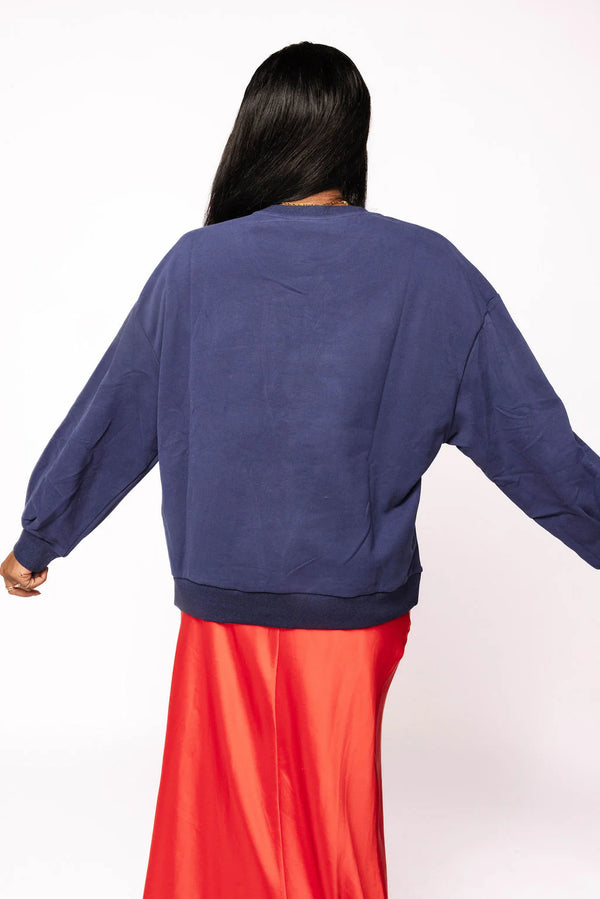 Navy Grinch Mistletoe Hand Sweatshirt- (Women's)