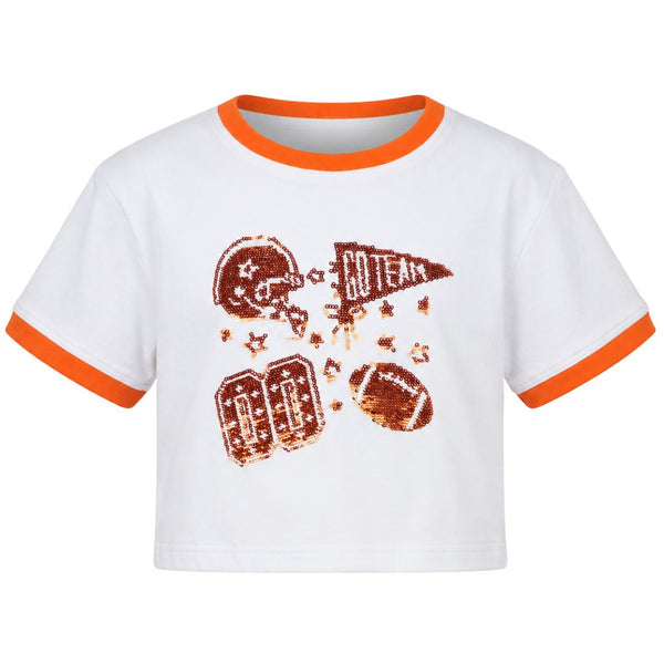 Sequin Football Elements Boxy T- Orange