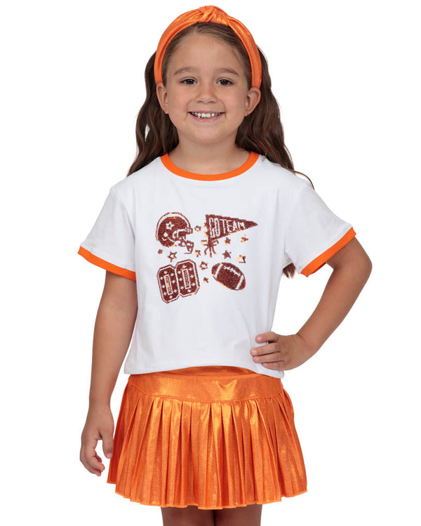 Sequin Football Elements Boxy T- Orange