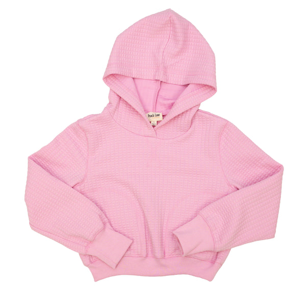 Quilted Cotton Knit Boxed Hoodie- Candy Pink