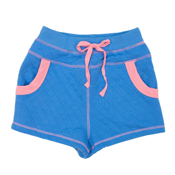 Quilted Contrast Pocket Short- Royal Blue/Pink