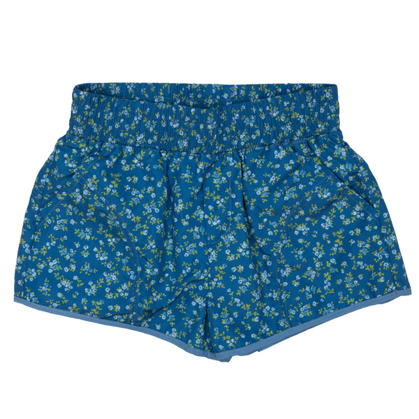 Ditsy Flower Printed Sporty Shorts- Dark Blue