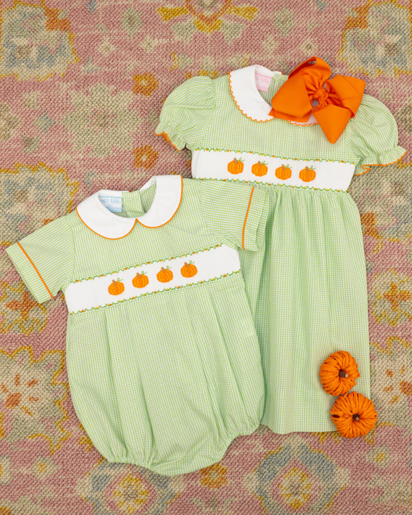Pumpkin Dress- Green Check