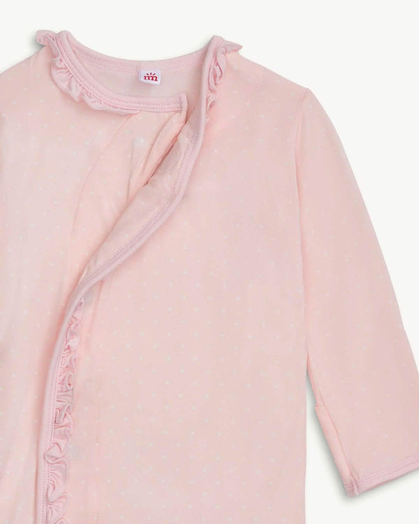 Pin Dot Pink Ruffle Placket Gown W/ Hat