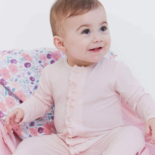 Pin Dot Ruffle Footie- Pink