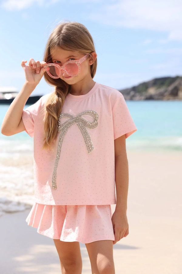 Crystal Bow Short Set- Pink