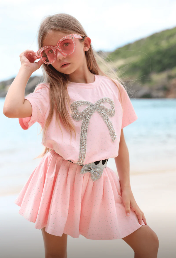 Crystal Bow Short Set- Pink
