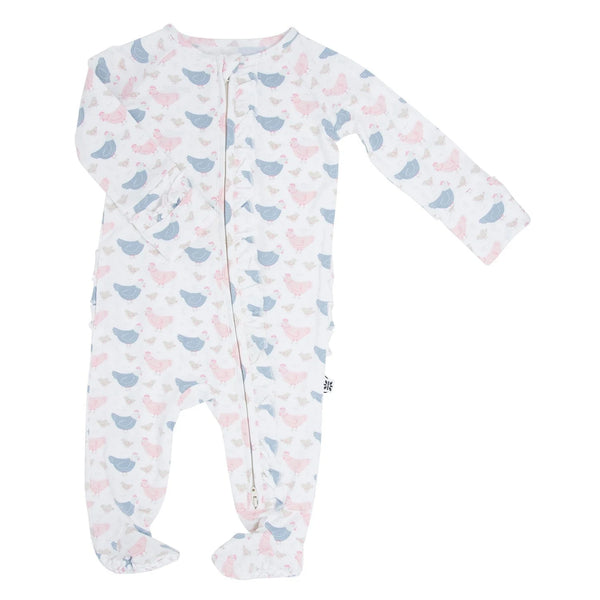 Pink Happy Hens Ruffle Footie