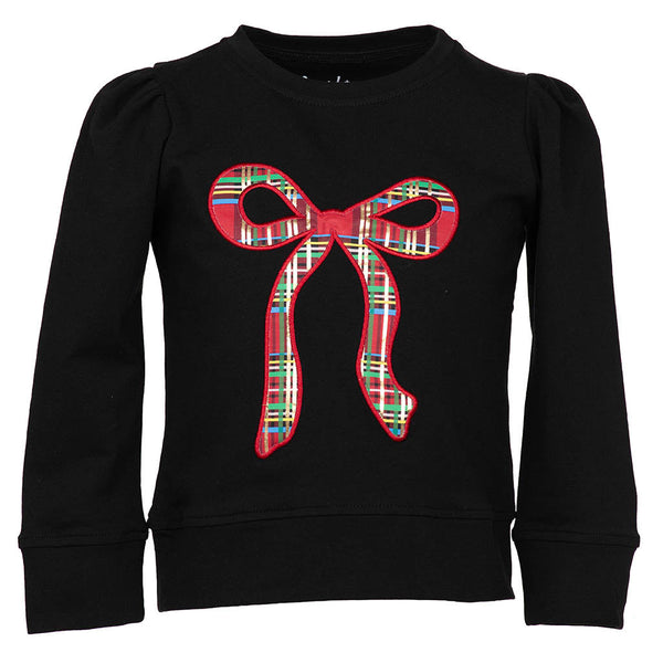 Christmas Plaid Bow Applique Holly- Black