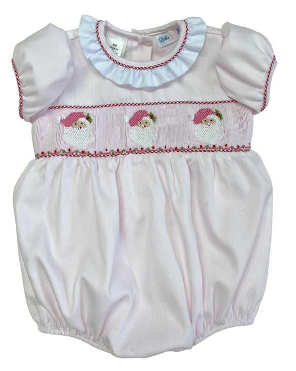Santa Trio Smocked Bubble- Pink