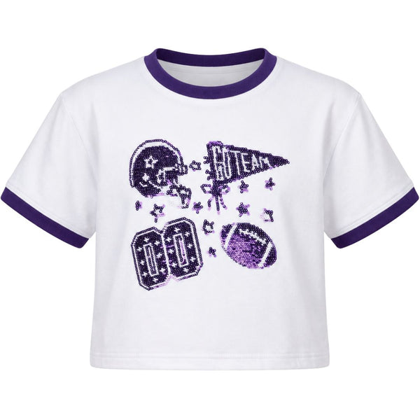Sequin Football Elements Boxy T- Purple