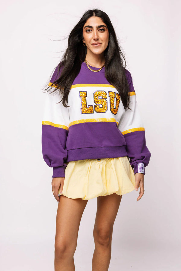 Licensed LSU Color block Jewel Letter Sweatshirt- (Women's)