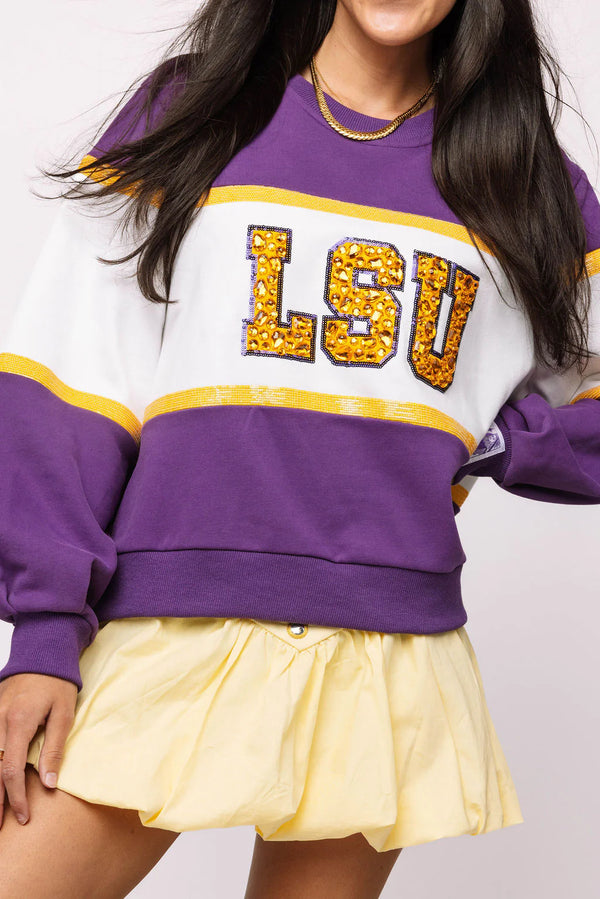 Licensed LSU Color block Jewel Letter Sweatshirt- (Women's)