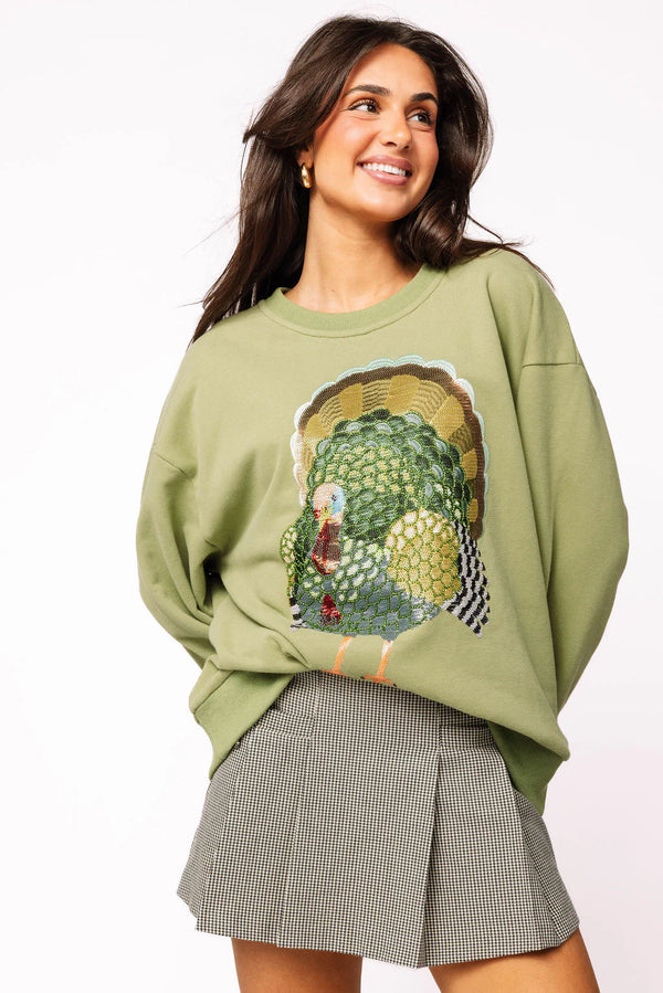 Olive Green Big Turkey Sweatshirt- (Women's)