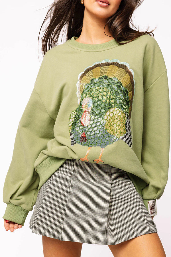 Olive Green Big Turkey Sweatshirt- (Women's)