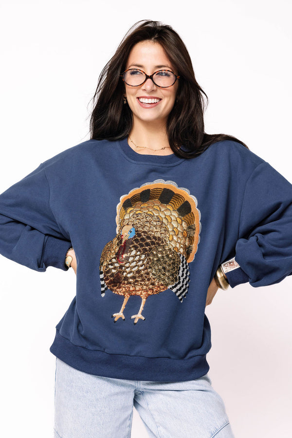 Navy Big Turkey Sweatshirt- (Women's)