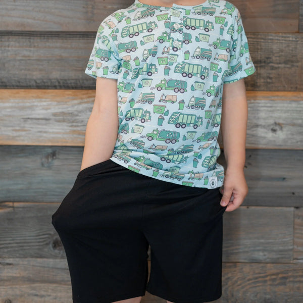 Garbage Trucks Recycle Raglan Henley Shirt S/S