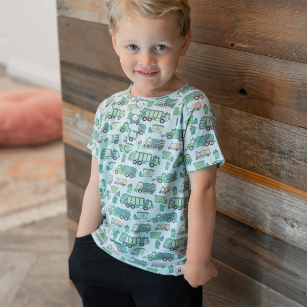Garbage Trucks Recycle Raglan Henley Shirt S/S